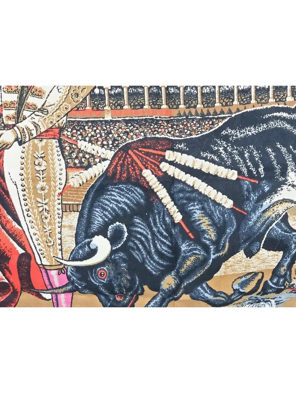 Vtg Velvet Tapestry Matador Cotton Wall Art 35x58” Retro Rug 1970s Spain Bull